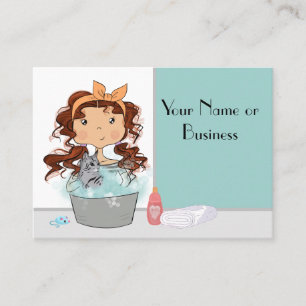 Cute Girl and Cat Bath Pet Grooming Visitkort