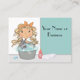 Cute Girl and Cat Bath Pet Grooming Visitkort