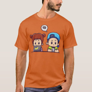 Cute Girl and Cute Boy spelar Gadget Tecknad T Shirt