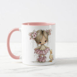Cute Girl and Duckling Whimsical Nursery Art Mugg