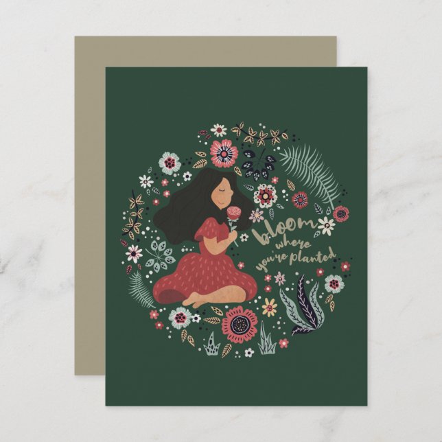 Cute Girl and Flowers - Bloom där du är planerad Anteckningskort (Fram/baksida)