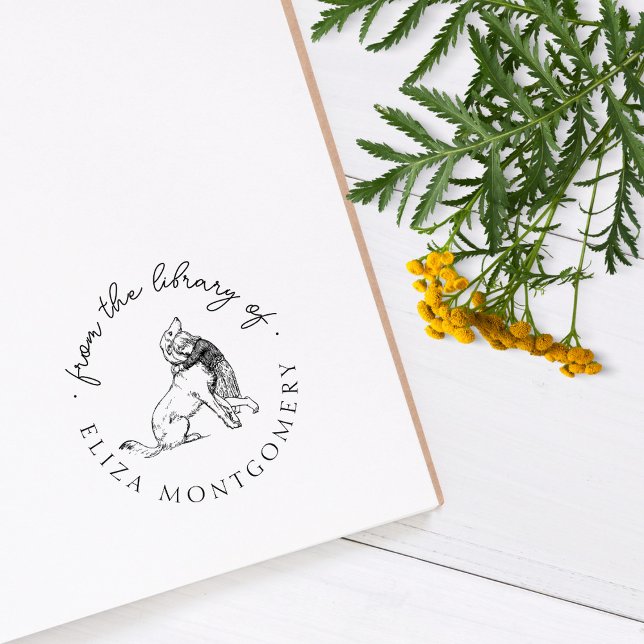 Cute Girl and Hund Bibliotek Bokar Stämpel (Skapare uppladdad)