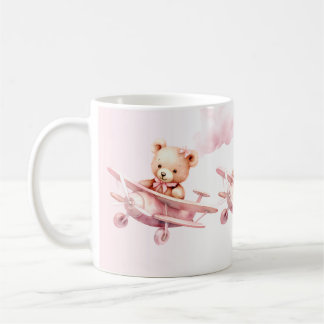 Cute Girl Baby Bear Pilot Rosa Airplan Bevalt Kaffemugg