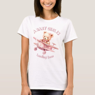 Cute Girl Baby Bear Pilot Rosa Airplan Bevalt T Shirt