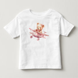 Cute Girl Baby Bear Pilot Rosa Airplan Bevalt T Shirt