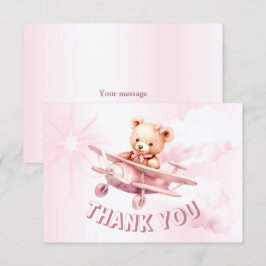 Cute Girl Baby Bear Pilot Rosa Airplan Bevalt Tack Kort
