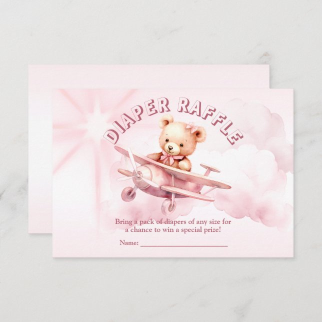 Cute Girl Baby Bear Pilot Rosa Airplan Bevalt Tilläggskort (Fram/baksida)