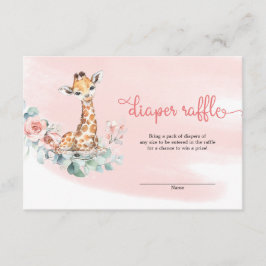 Cute Girl baby giraffe rosa blommor eucalyptus Tilläggskort