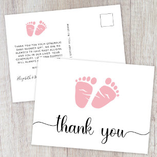 Cute Girl Baby Shower Tack Vykort
