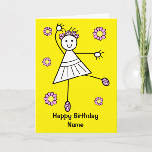 Cute Girl Ballet Dancer Gult Birday Card Kort