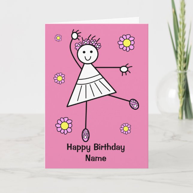 Cute Girl Ballet Dancer Rosa Birthday Kort (Framsida)