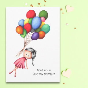 Cute Girl Balloons Farewell Hälsning Kort