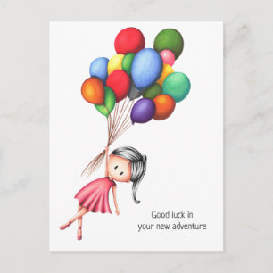 Cute Girl Balloons Personlig Farewell Vykort