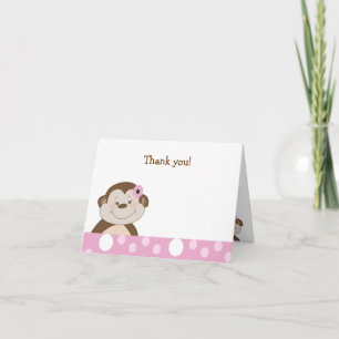 Cute Girl Bambino Monkey Rosa Dot Tackkort