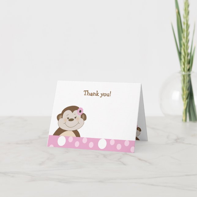 Cute Girl Bambino Monkey Rosa Dot Tackkort (Framsida)