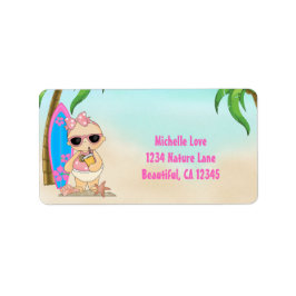 Cute Girl Beach Baby n Surfboard Tropical Adress Adressetikett