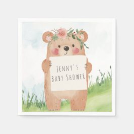 Cute Girl Bear Baby Shower rustie woodland Pappersservett