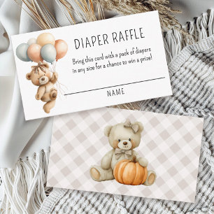 Cute Girl Bear med Balloons Diaper Raffle Tilläggskort