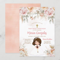 Cute Girl Bible First Heliga Communion Peach Blomm