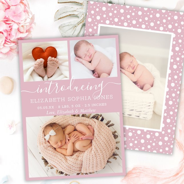 Cute Girl Birth-annonsen  Photo Collage Meddelande (Skapare uppladdad)