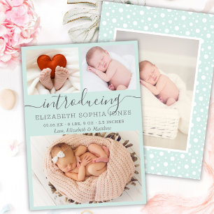Cute Girl Birth Notice Aqua Photo Collage Meddelande