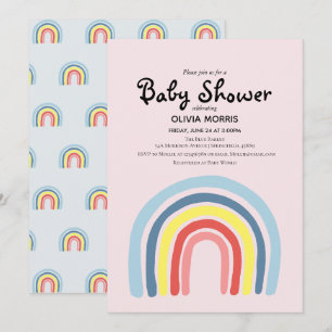 Cute Girl Boho Rainbow och Namn Baby Shower Inbjudningar