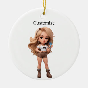 Cute Girl Bonita Chica Thunder_Cove Julgransprydnad Keramik