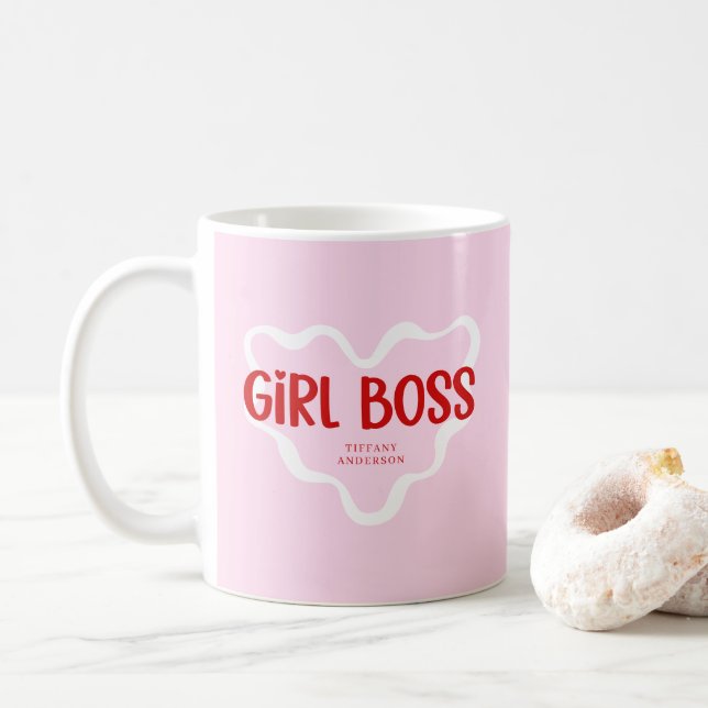 Cute Girl Boss Pink and Red Custom Name Year Kaffemugg (Med munk)