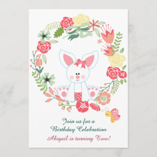 Cute Girl Bunny and Flower Wandeand Birday Inbjudningar