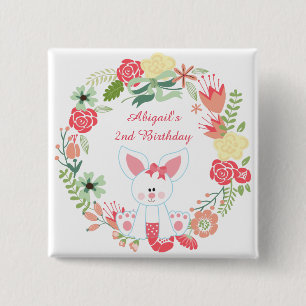 Cute Girl Bunny och Wandedend Birthday Button Knapp