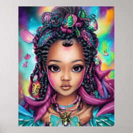 Cute Girl Butterflies psychedelic Färg modern Poster