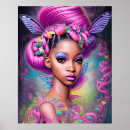 Cute Girl Butterflies psychedelic Färg Poster