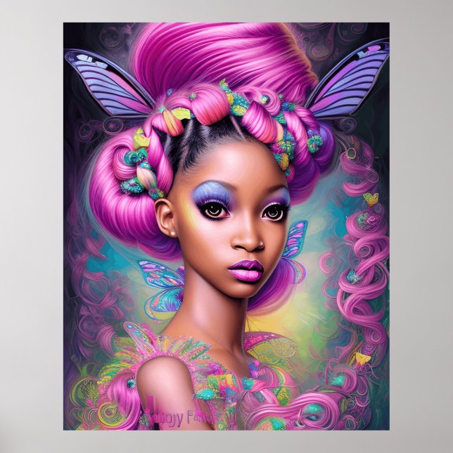 Cute Girl Butterflies psychedelic Färg Poster (Framsidan)