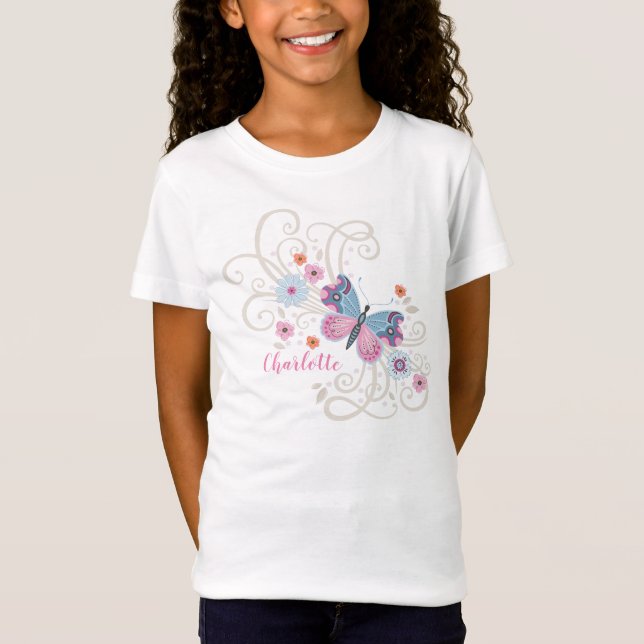 Cute Girl Butterfly T Shirt (Framsida)