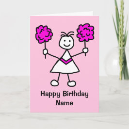 Cute Girl CheerLeader Rosa Birthday Card Kort