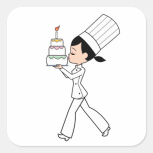 Cute Girl Chef med Cake Illustrated STICKER Fyrkantigt Klistermärke