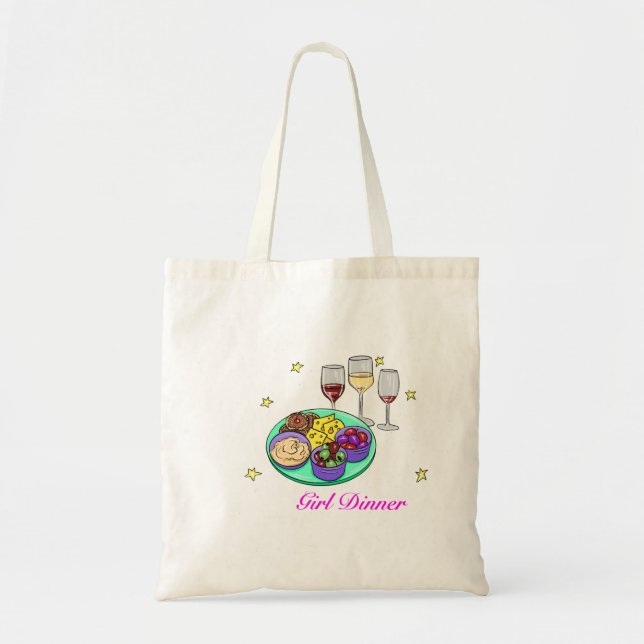 Cute Girl Dinner Tote Bag Tygkasse (Framsidan)