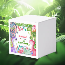 Cute Girl Dinosaur 1st Birthday Favor Box Presentaskar