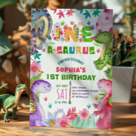 Cute Girl Dinosaur 1st Birthday Invitation Inbjudningar