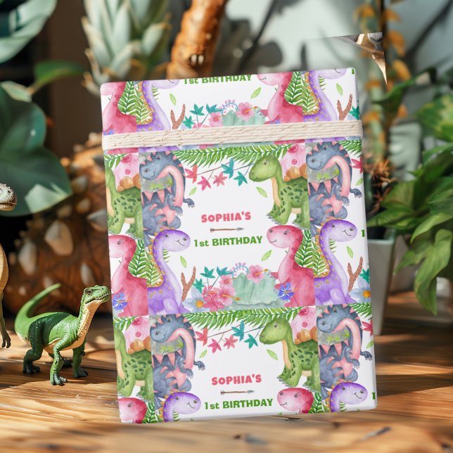 Cute Girl Dinosaur 1st Birthday Party Presentpapper (Skapare uppladdad)