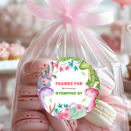 Cute Girl Dinosaur 1st Birthday Party Thank you Runt Klistermärke