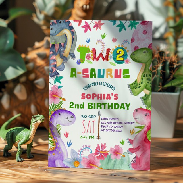 Cute Girl Dinosaur 2nd Birthday Invitation Inbjudningar (Skapare uppladdad)