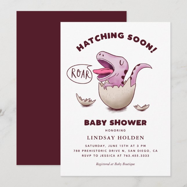 Cute Girl Dinosaur Baby Shower Hatching Soon Inbjudningar (Fram/baksida)