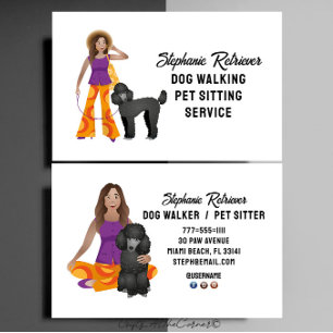 Cute Girl Dog Walker Pet Sitter med Pudel Visitkort