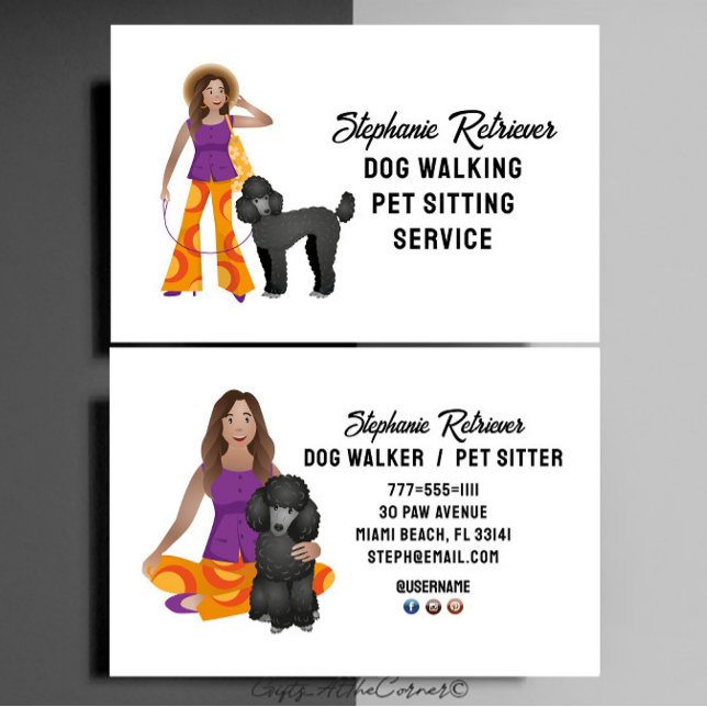 Cute Girl Dog Walker Pet Sitter med Pudel Visitkort (Skapare uppladdad)