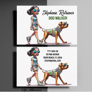 Cute Girl Dog Walker Pet Sitter Visitkort