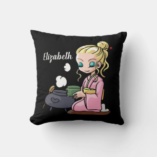 Cute Girl Drinking Tea Personlig Kudde