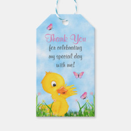 Cute Girl Duckling och Butterfly Baby Shower Favor Presentetikett