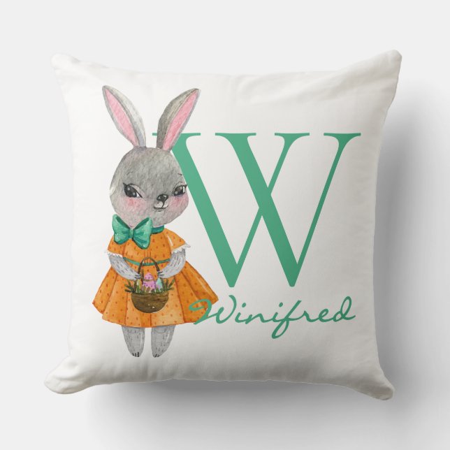 Cute Girl Easter Bunny Initial & Name Throw Pillow Kudde (Framsida)