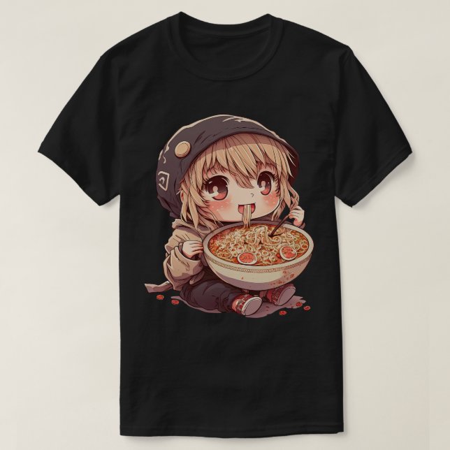 Cute Girl Eating Ramen Noodles Kawaii Anime Kids T T Shirt (Design framsida)